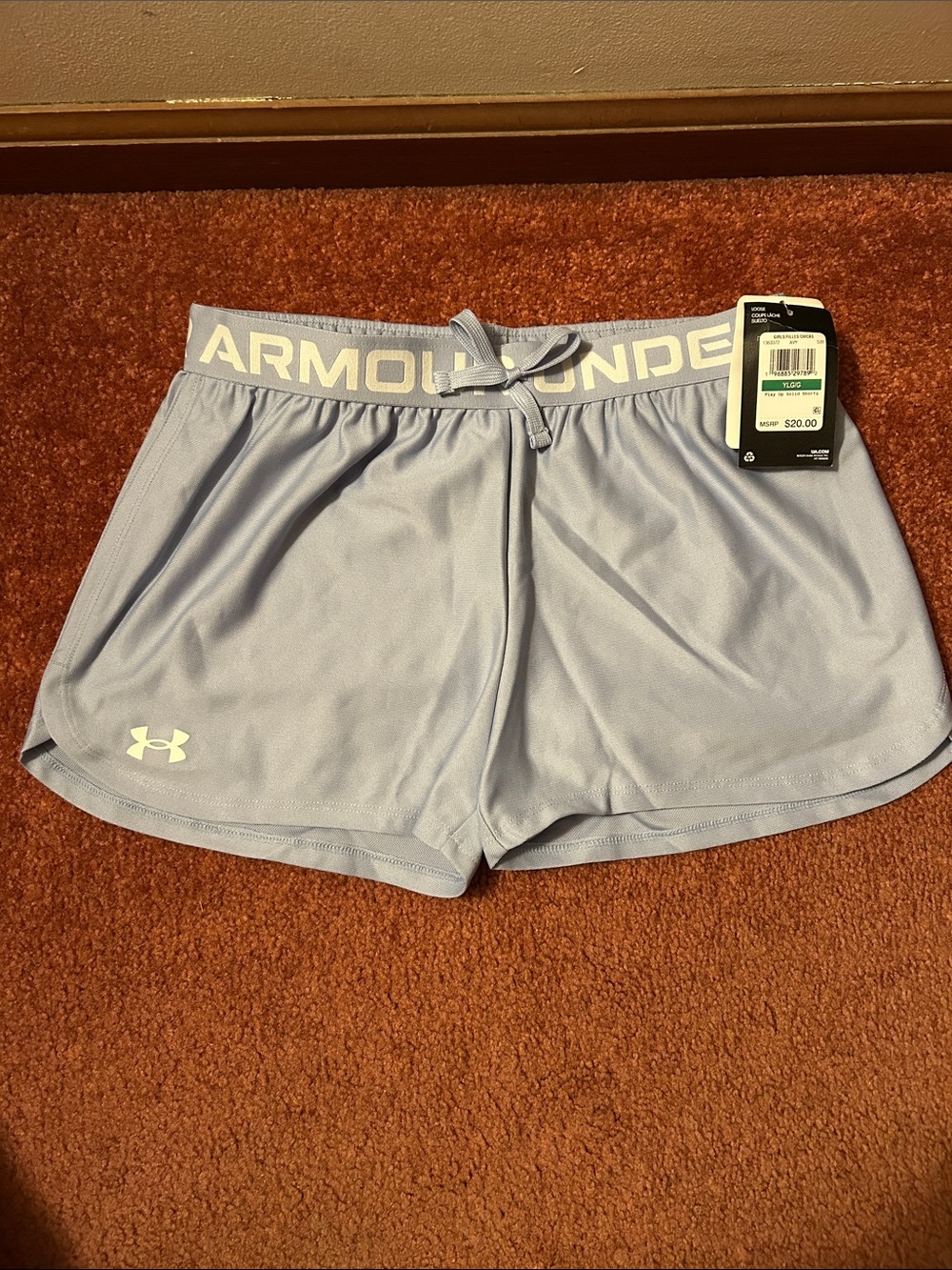 Under Armour Girls Periwinkle Athletic Shorts with Branded Waistband